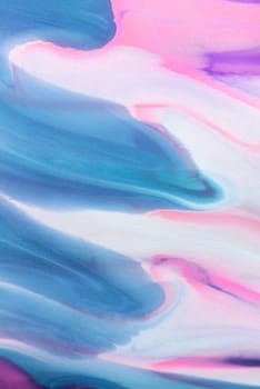 Abstract fluid acrylic painting. Marbled blue abstract background. Liquid marble pattern. Hand painted background with mixed liquid red, blue and green paints. Modern art.