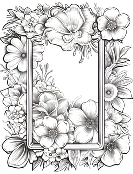 A black and white monochromatic frame adorned with flowers creates a stylish and visually captivating composition.