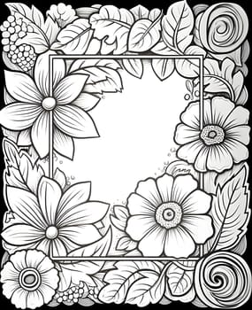 A black and white monochromatic frame adorned with flowers creates a stylish and visually captivating composition.