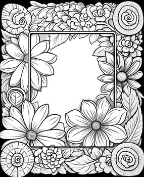 A black and white monochromatic frame adorned with flowers creates a stylish and visually captivating composition.