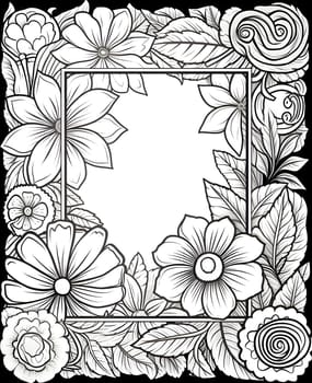 A black and white monochromatic frame adorned with flowers creates a stylish and visually captivating composition.