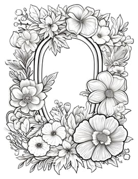 A black and white monochromatic frame adorned with flowers creates a stylish and visually captivating composition.