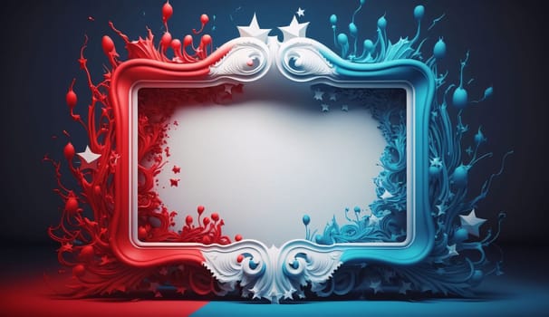 Red and blue richly decorated frame with a white field in the middle. Graphic with space for your own content.