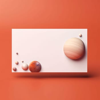 White blank card decorated with planets orange background. Graphic with space for your own content.