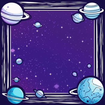 Frame decorated with planets in the middle, cosmos as an empty field with space for your own content. Graphic with space for your own content.