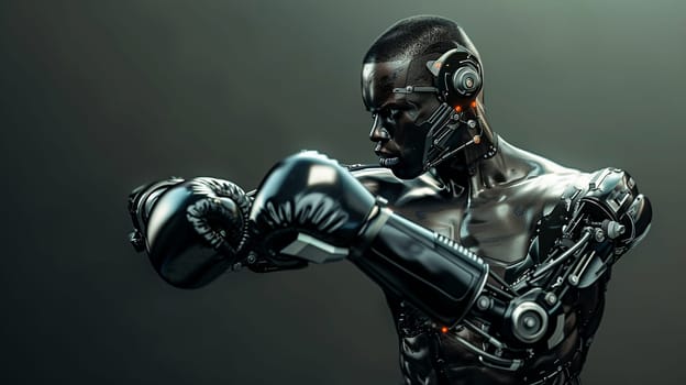 A cybernetic boxer with metal robotic armsic boxer with metal robotic arms. High quality illustration