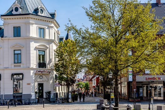 Street, Central square in the ancient city on as sunny summer day. Ystad, Sweden - May 14, 2024