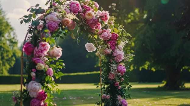 Wedding decoration with peonies, floral decor and event celebration, peony flowers and wedding ceremony in the garden, English country style