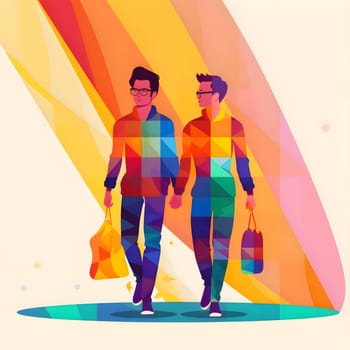 A logo symbol featuring a pair of men against a two-color background, representing LGBTQ+ identity and diversity.