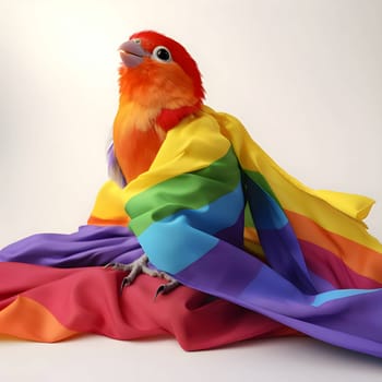 An isolated rainbow parrot against a white background, displaying its vibrant and diverse array of colorful feathers.