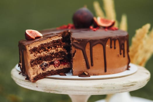 Rich chocolate cake topped with luscious figs, creating a harmonious blend of flavors and textures.