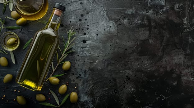 Olive oil bottle ad background with copyspace, vegetable oil commercial produce, food industry and retail concept