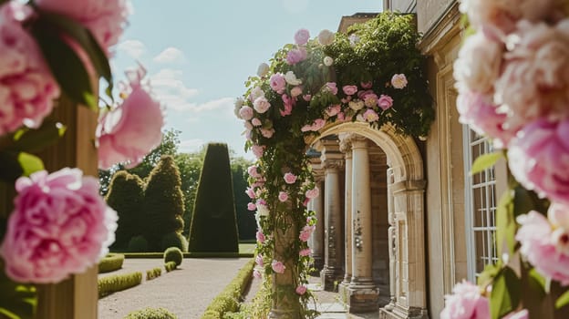 Wedding decoration with peonies, floral decor and event celebration, peony flowers and wedding ceremony in the garden, English country style