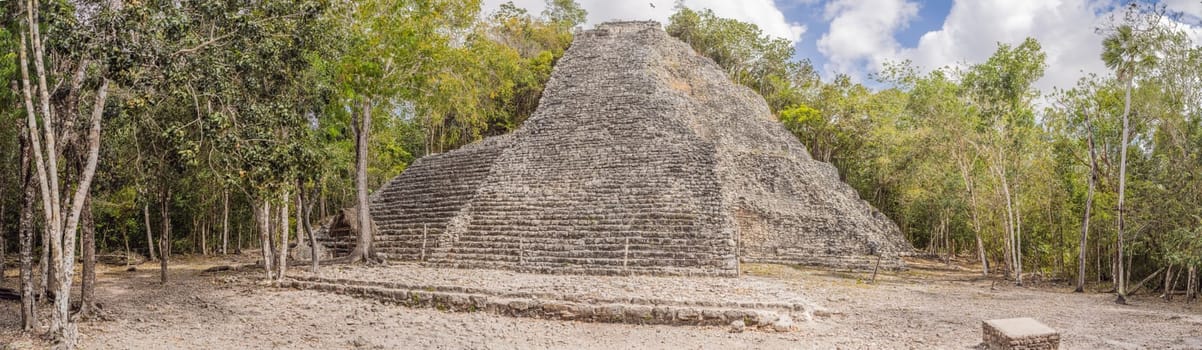 Coba, Mexico. Ancient mayan city in Mexico. Coba is an archaeological area and a famous landmark of Yucatan Peninsula. Cloudy sky over a pyramid in Mexico.