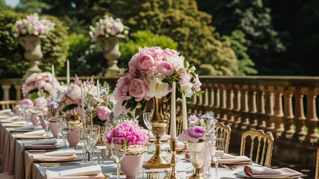 Wedding decoration with peonies, floral decor and event celebration, peony flowers and wedding ceremony in the garden, English country style