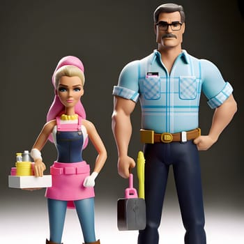 Barbie & Ken, sporting chic cleaning outfits, tackle chores with style. Their smiles brighten the room as they show that cleaning can be fun!