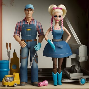 Barbie & Ken, sporting chic cleaning outfits, tackle chores with style. Their smiles brighten the room as they show that cleaning can be fun!