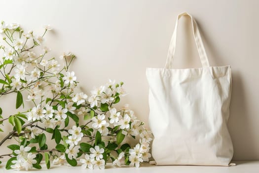 Mockup white Tote bag with copy space for advertising.