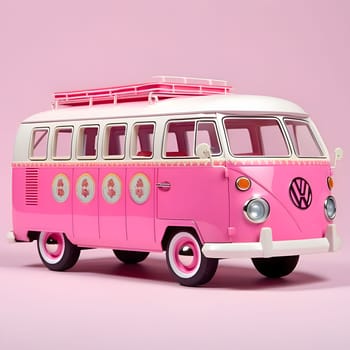 Cruise in style with the pink Barbie-style touring car! Its sleek design and vibrant color will turn heads as it glides on a solid background.