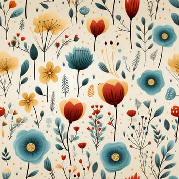 Seamless pattern tile background flowers and floral leaves plants. High quality photo