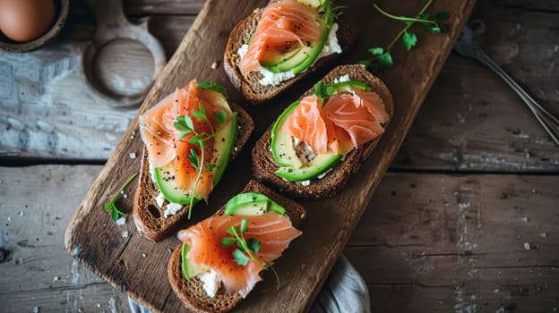 Avocado toast with smoked salmon for breakfast, homemade cuisine and traditional food, country life