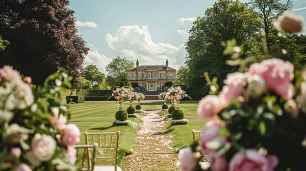 Wedding decoration with peonies, floral decor and event celebration, peony flowers and wedding ceremony in the garden, English country style