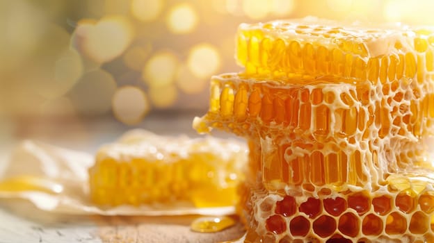 Honeycomb with bee honey. Conceptual photo of a honeycomb generated using AI technology. High quality photo