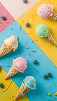 Ice cream colourful summer treat, sweet dessert in summertime, holiday food idea