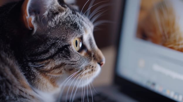 A cat is looking at a computer screen.