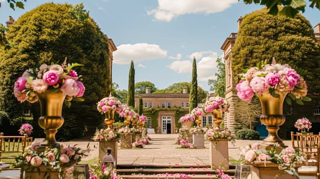 Wedding decoration with peonies, floral decor and event celebration, peony flowers and wedding ceremony in the garden, English country style