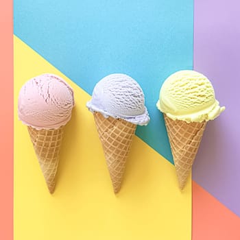 Ice cream colourful summer treat, sweet dessert in summertime, holiday food idea