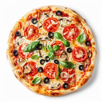 Pizza isolated on white background, online delivery from pizzeria, take away and fast food concept