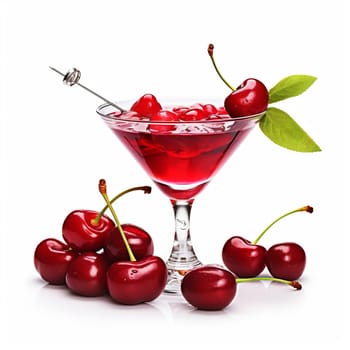 Cocktail Day with Cherry and Mint Leaves. Coctail Day with Berries on White Background.