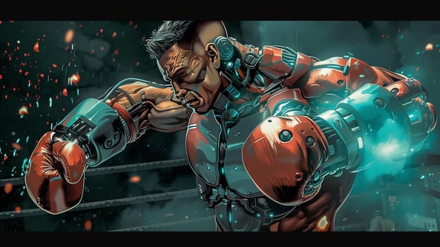 A cybernetic boxer with metal robotic armsic boxer with metal robotic arms. High quality illustration