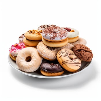 Biscuit Cookies Assortment on a Plate. Cookies and Donuts on White Background.