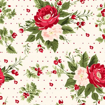 Seamless pattern, tileable Christmas holiday floral, country flowers dots print, English countryside roses for wallpaper, wrapping paper, scrapbook, fabric and product design motif