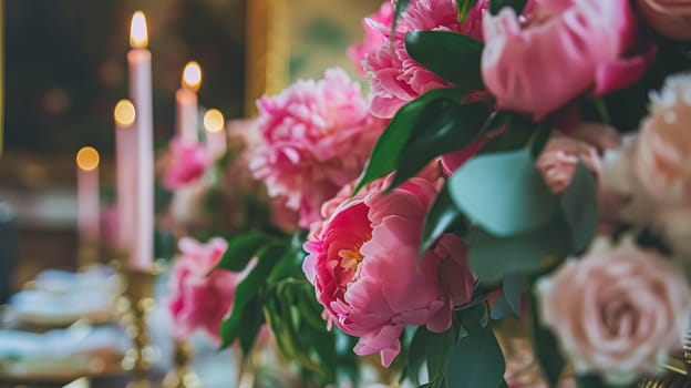 Wedding decoration with peonies, floral decor and event celebration, peony flowers and wedding ceremony in the garden, English country style