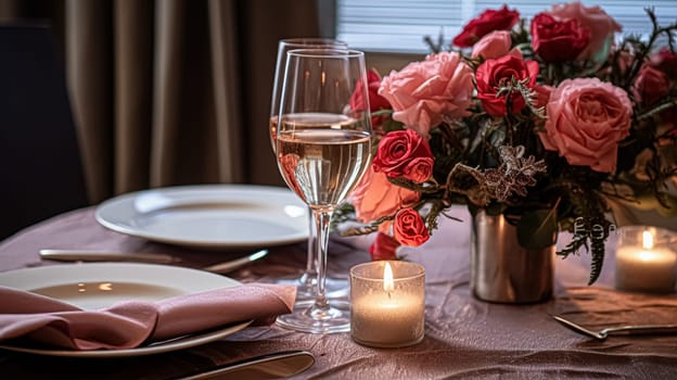 Festive date night tablescape idea, dinner table setting for two and Christmas, New Year, Valentines day decor, English countryside home styling