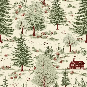 Seamless pattern, tileable holiday cottage in the forest country print, English countryside for wallpaper, wrapping paper, scrapbook, fabric and product design idea