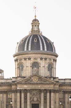 France, Paris - Jan 03, 2024 - Exterior architecture of Institute de France in Paris. the most famous of which is the Academy francaise. Space for text, Selective focus.