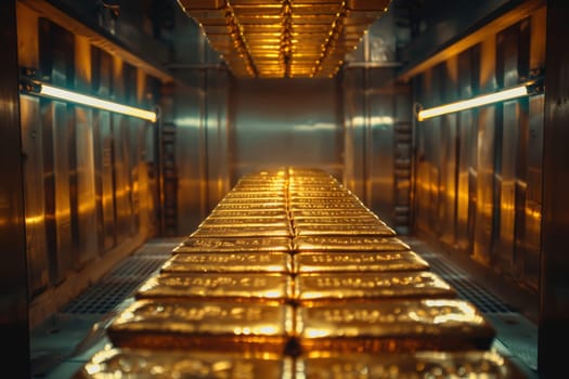 A stack of gold bars rests in the security room