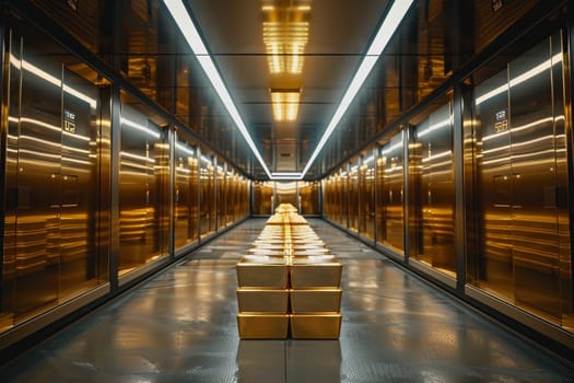 A stack of gold bars rests in the security room