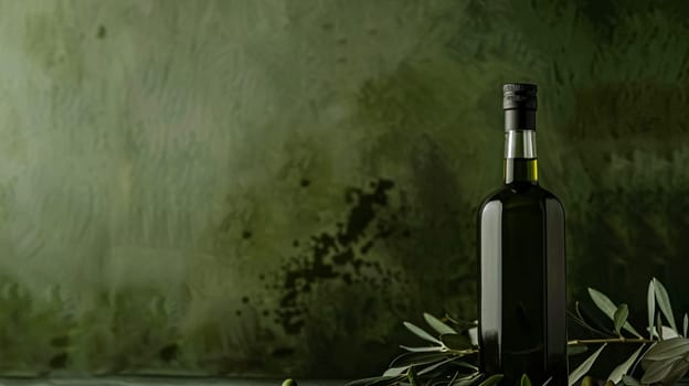 Olive oil bottle ad background with copyspace, vegetable oil commercial produce, food industry and retail concept