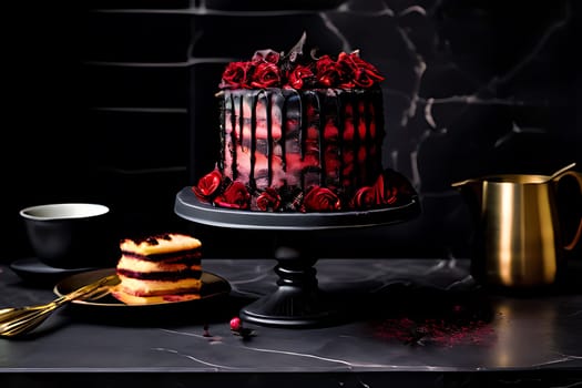A cake with red roses on it. High quality photo