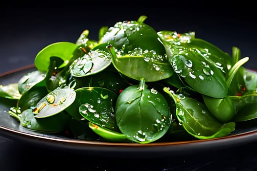 A bowl of leaves with water droplets on it. High quality photo