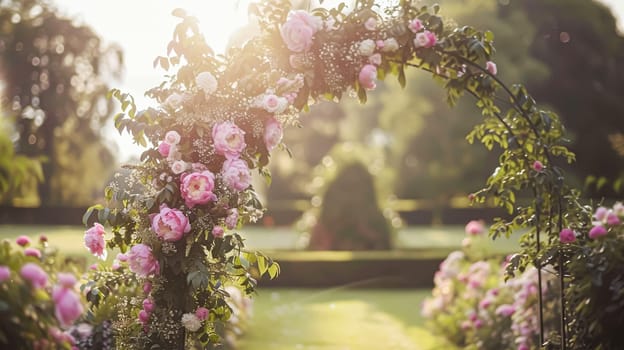 Wedding decoration with peonies, floral decor and event celebration, peony flowers and wedding ceremony in the garden, English country style