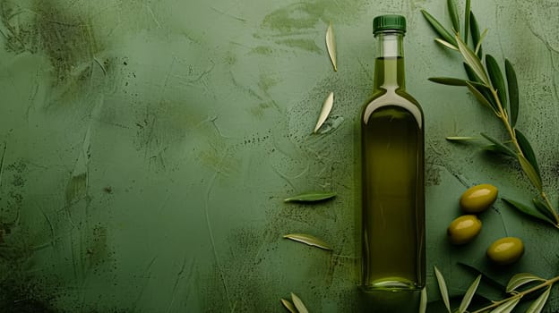 Olive oil bottle ad background with copyspace, vegetable oil commercial produce, food industry and retail concept