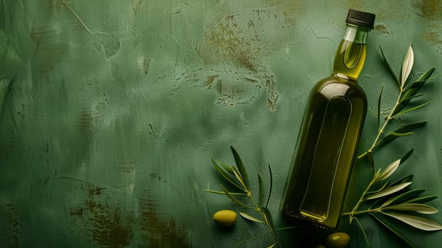 Olive oil bottle ad background with copyspace, vegetable oil commercial produce, food industry and retail concept