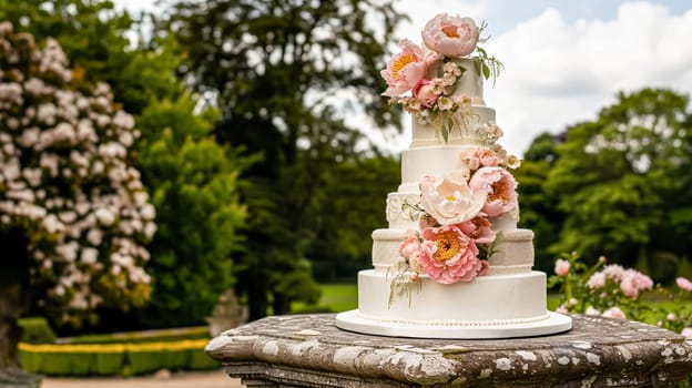 Wedding decoration with peonies, floral decor and event celebration, peony flowers and wedding ceremony in the garden, English country style