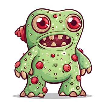 A creative arts cartoon monster with magenta eyes and big teeth is standing on a white background. This sweet and dessertinspired stuffed toy has a playful and whimsical pattern